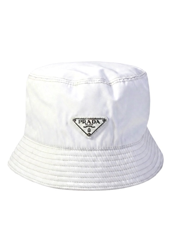 Prada Womens Quilted Trim Triangle Logo Re Nylon Bucket Hat White Size M